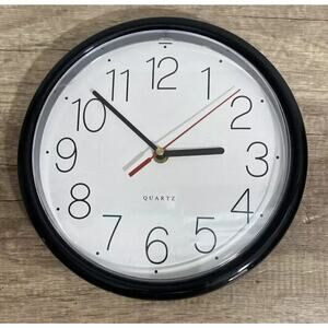 Universal 9.75 in. Bold Font Round Wall Clock Black Quartz Movement Home Office